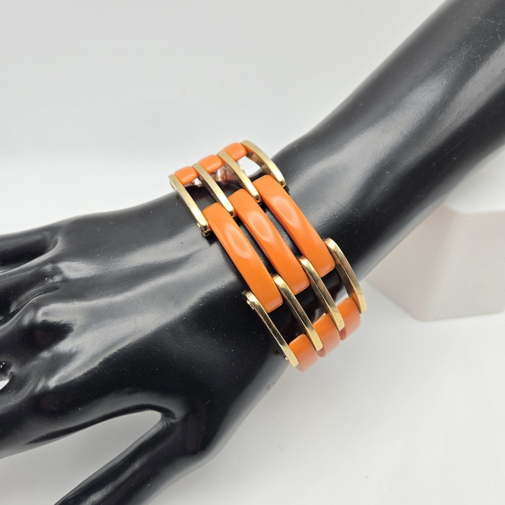 Art Deco Galalith Gate Panel Bracelet Orange French 1920s 1930s Vintage Plastic